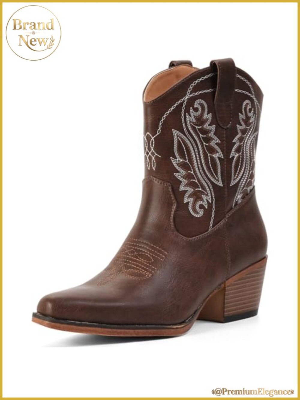 Women's Faux Leather Western Cowboy Ankle Boots Snip Toe Block Heel